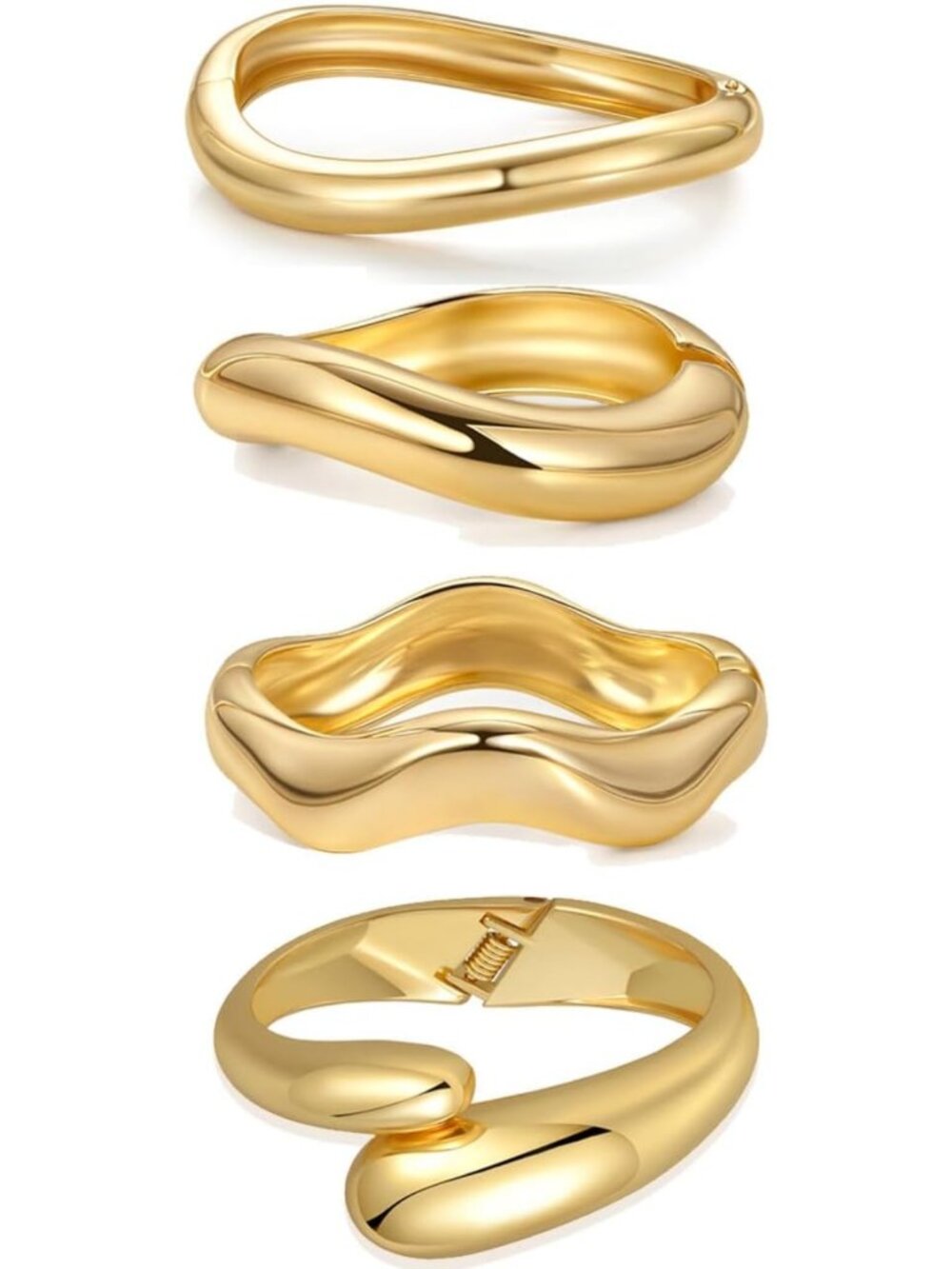 Chunky Gold Bangle Bracelets Set - 14K Plated Wide Hinged Cuffs, Trendy